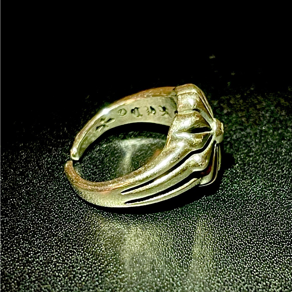 Vintage Style Ring Engraved Elegant Flower Hearts - Goth-Chrome - Rock adjustble